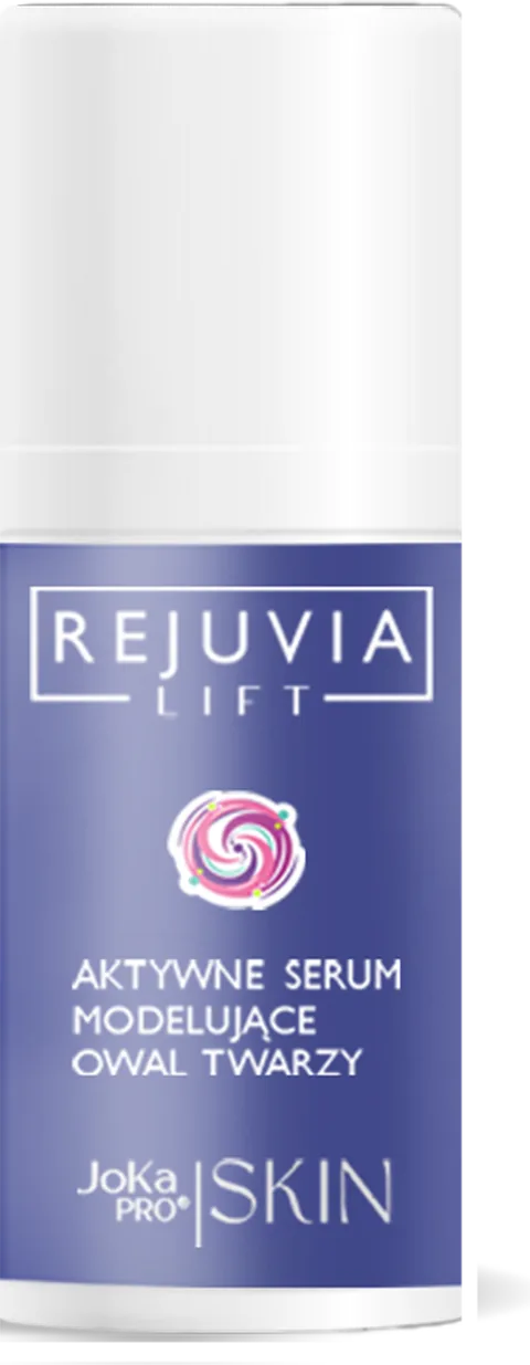 Aktywne Serum Modelujące Owal Twarzy 30 ml, REJUVIA LIFT: niebiesko-fioletowy flakon z białą nakrętką