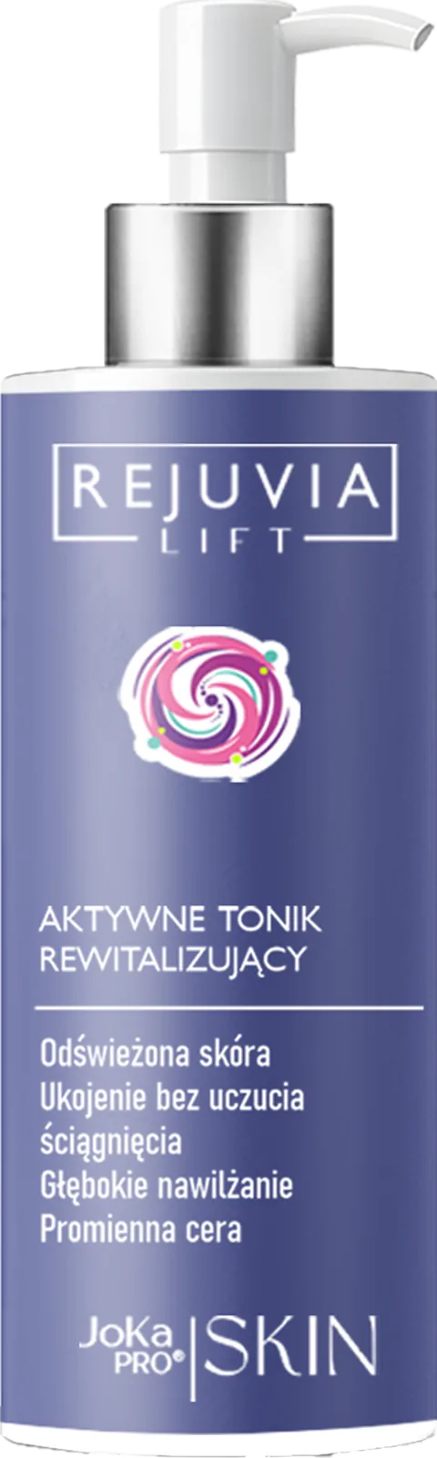 Aktywny Tonik Rewitalizujący 150 ml, REJUVIA LIFT: niebiesko-fioletowa butelka ze srebrną pompką